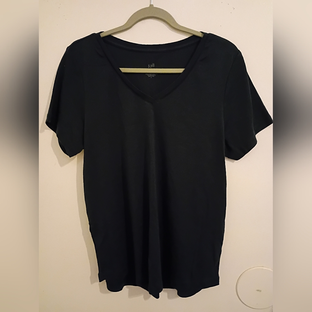 J. Jill Dark Blue Short Sleeve V-Neck Tee 100%‎ Pima Cotton Sz L